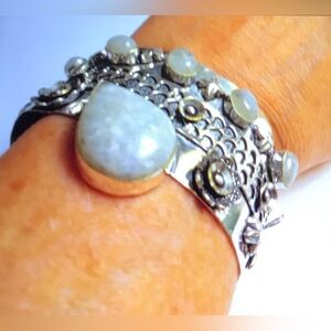 Moonstone Stamped 925 Sterling Silver Cuff Bracelet